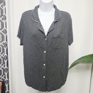 Stars Above Charcoal Button Down Lounge Wear Pj Shirt